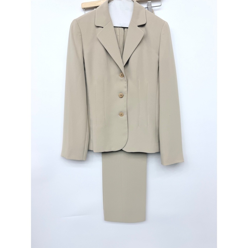 Ann Taylor LOFT 2 Piece Pant Suit Blazer Trousers Office Women 6 Beige